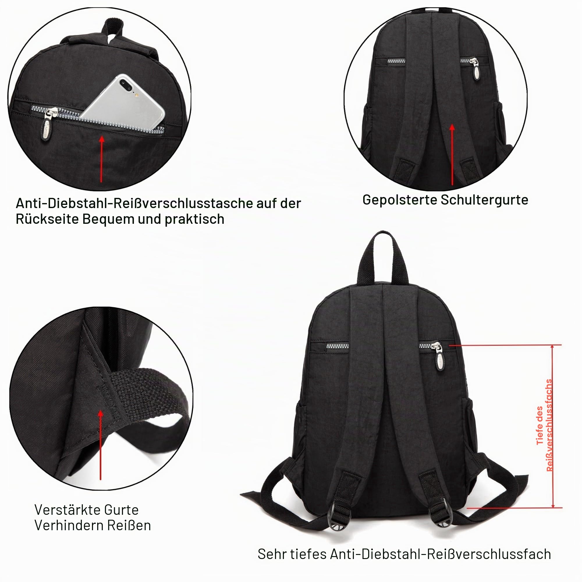 AOTIAN Frauen Rucksack Klassische Leichte Kleine Tagesrucksack Damen Nylon City Pack Jugendliche Lässiger Daypack Tasche 9 Liters