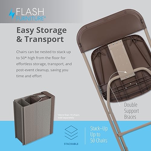 Vista 408 de Flash Furniture Hercules - Silla plegable comercial grande y alta, extraancha, capacidad de 650 libras de plástico duradero, color negro, paquete