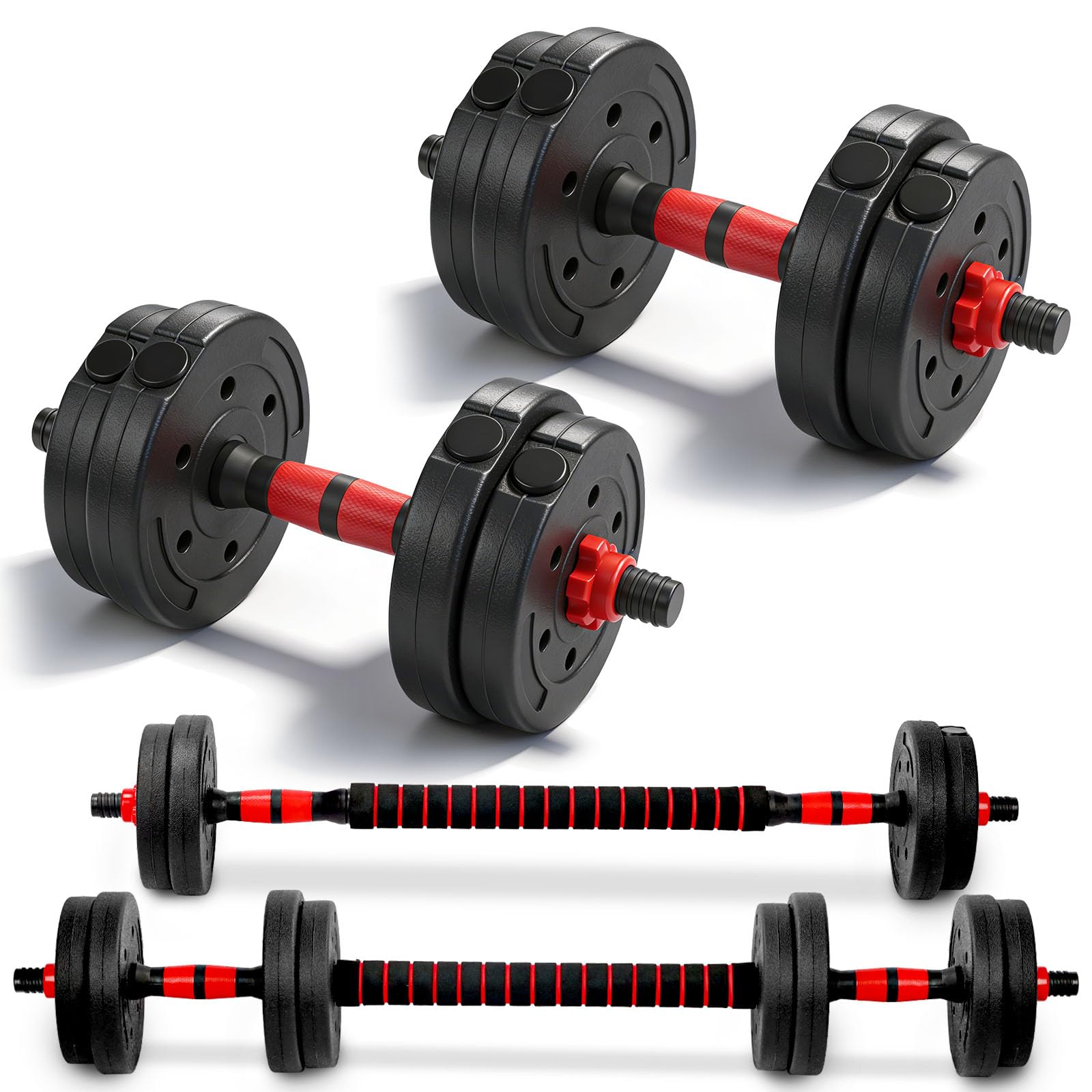 Adjustable Weights Dumbbells Set, Free Weights with Connector, Convertible Dumbbell Barbell Push-up Stand Set, 3 in 1 Home Gym Fitness Weight Set for Men and Women