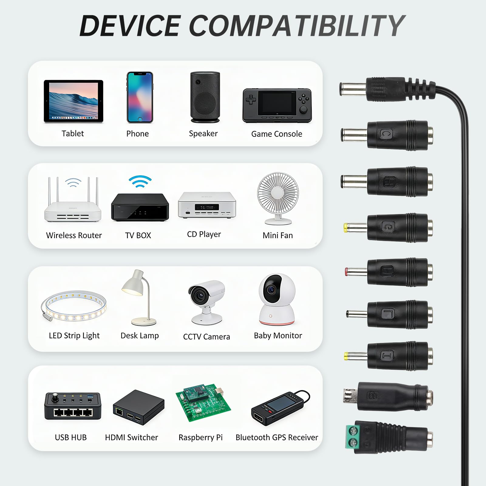 5V 2A Power Adapter Universal Power Supply Replacement, AC to DC 5v Adaptor with 8 DC Plugs,AC Adapter 100-240V 50 60Hz, 5 V Charger Adaptor for LED Strip, Router, TV Box, Audio, Speaker,Wall Charger — view 3