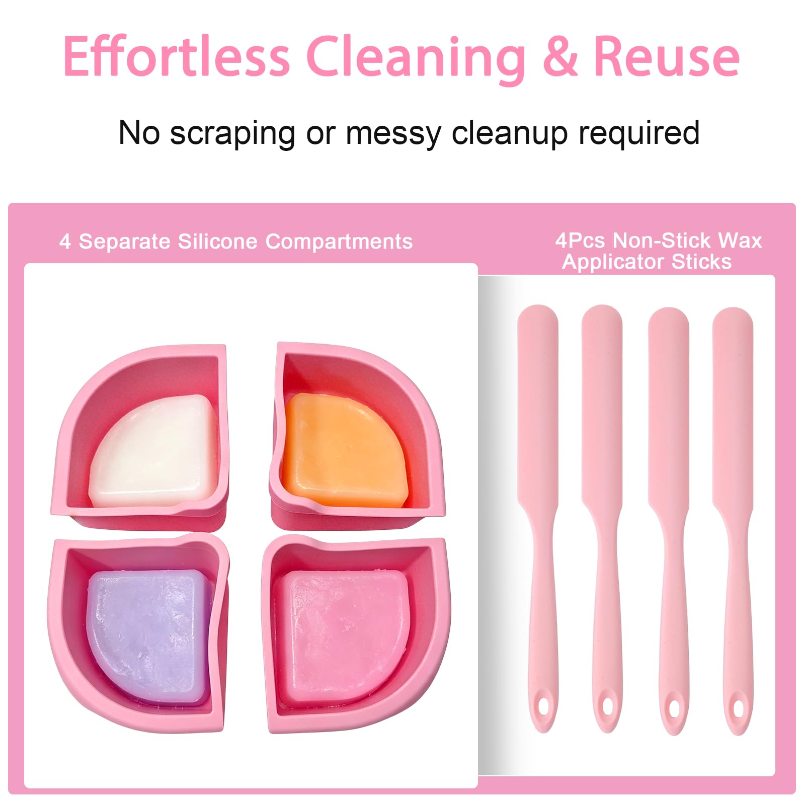 Scaldacera in silicone per depilazione, kit da donna con 4 spatole per cera in silicone, riscaldatore per casa, salone, per corpo, gambe, braccia, bikini, sopracciglia