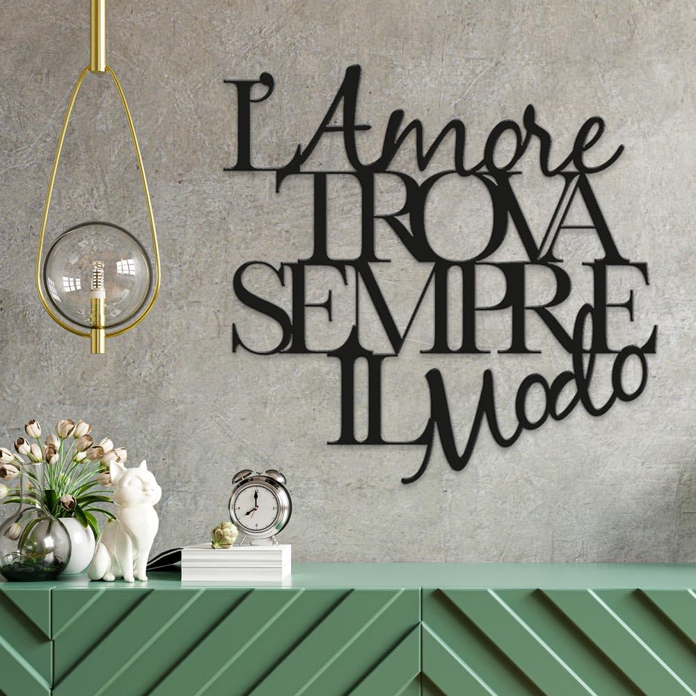 Scritta in Legno da appendere l'Amore trova sempre il Modo, Decorazione murale in Legno d'amore per la casa, soggiorno, camera - Design Declea