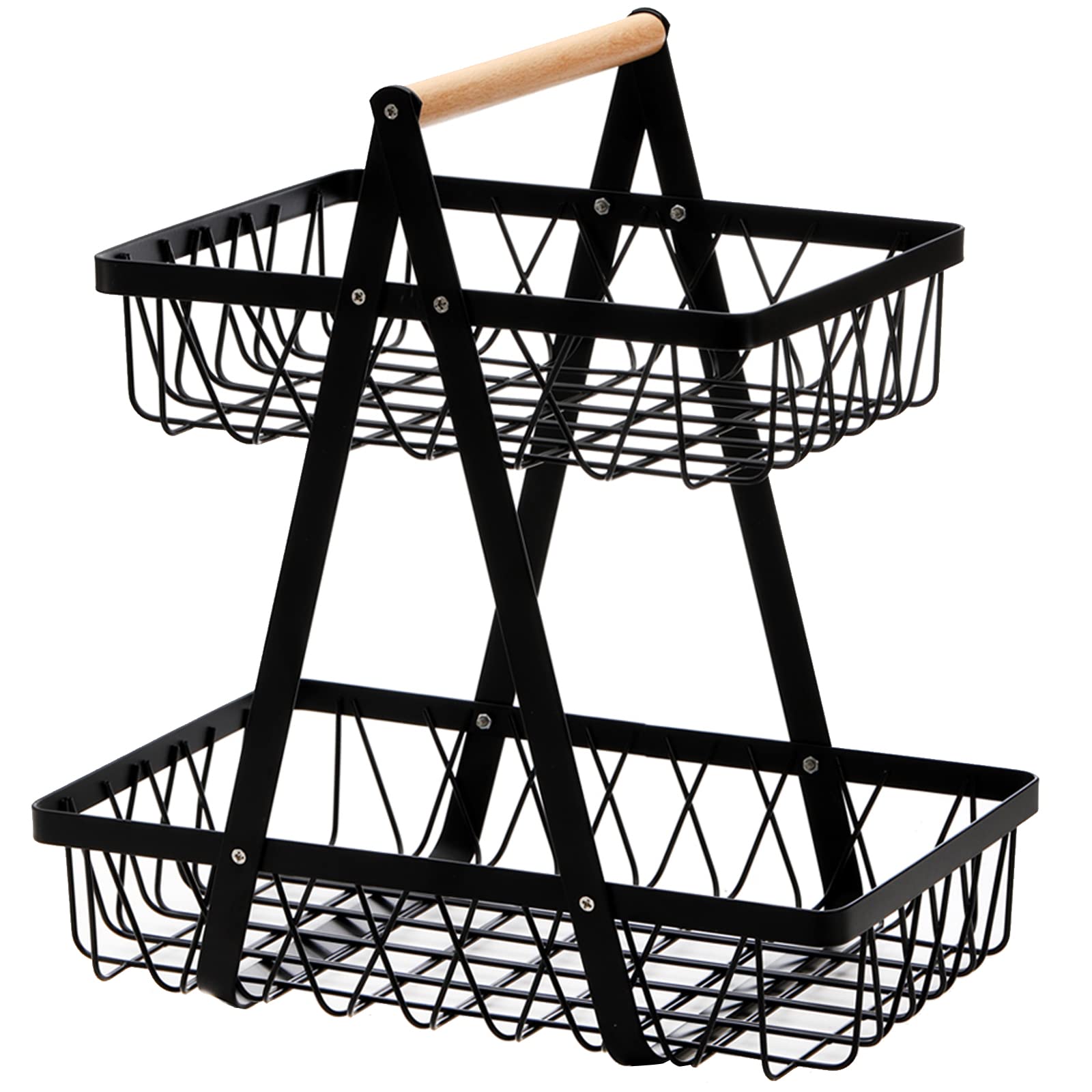 Photo 1 of **MISSING HANDLE***Dicunoy Metal Storage Basket with Handles, 2 Tier Wire Snack Organizer Bin for Office Cournertop, Rustic Black Basket for Home, Kitchen, Pantry, Fruit, Coffee, Pasta, Bathroom, Living Room