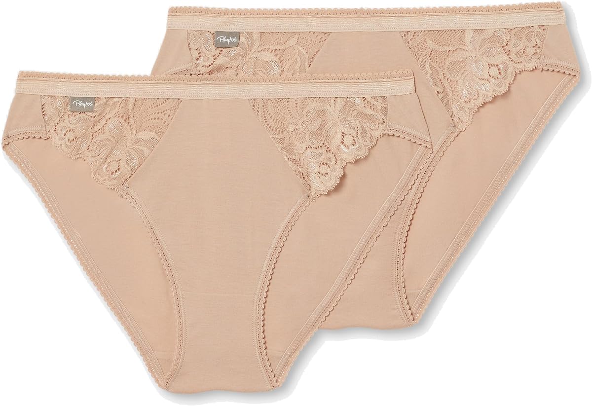 Playtex Pack de 2 braguitas de algodón de pierna alta para mujer, color carne, L