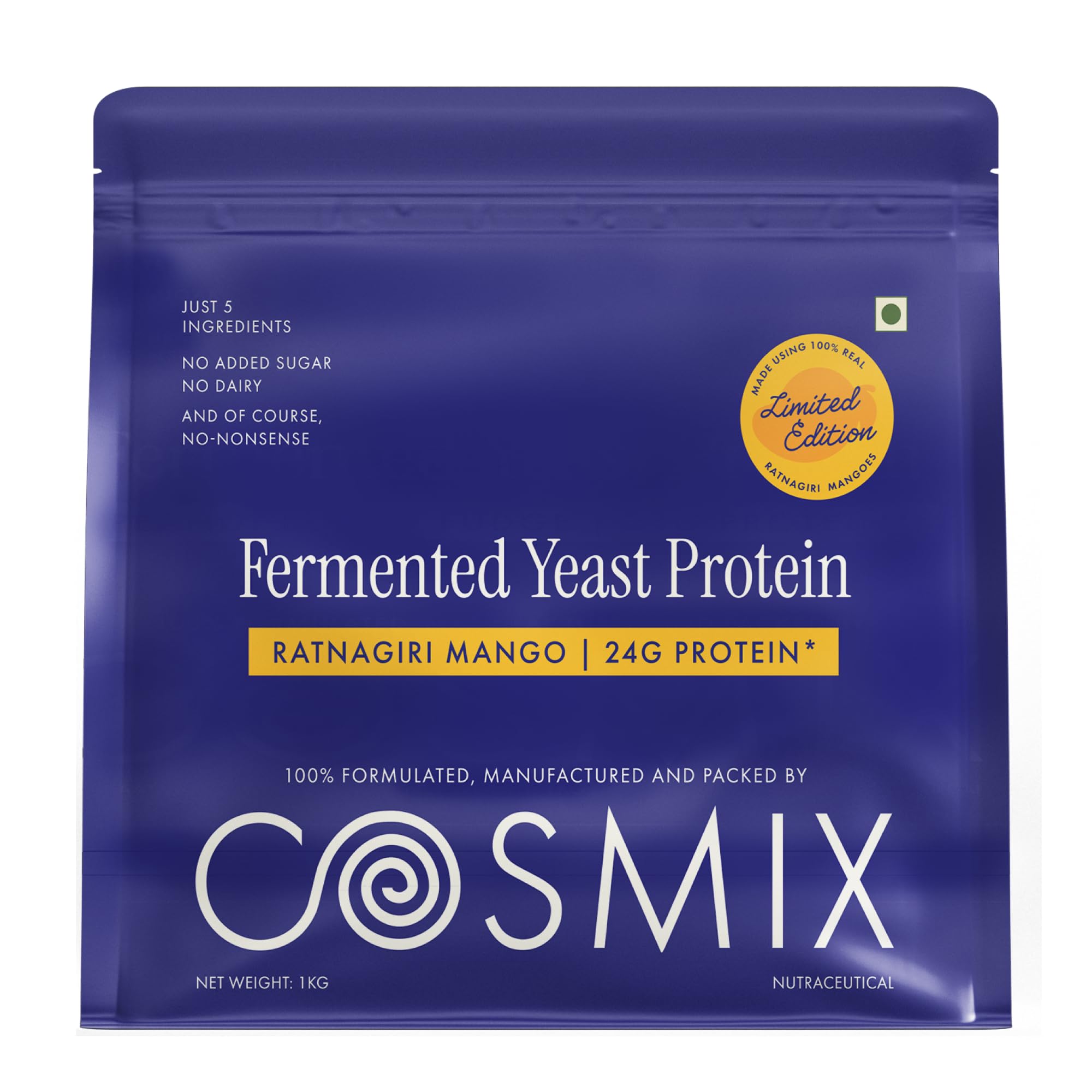 Cosmix Fermented Yeast Protein Powder | 24g Protein |Pure Single-Source Plant Protein| Made with Real Mango | High Absorption with PDCAAS of 1 | No Dairy | Made In-House | Smooth, Tasty & Gut-Friendly | Ratnagiri Mango, 38g Sachet — Amazon image 12