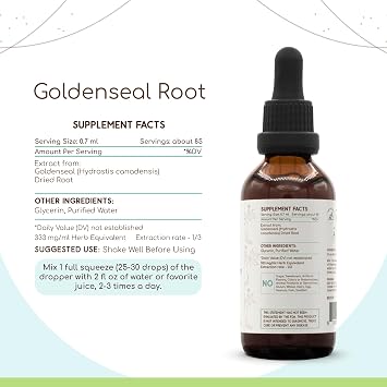 HerbEra Goldenseal Root B60 Alcohol-Free Herbal Extract Tincture, Super-Concentrated Responsibly farmed Goldenseal (Hydrastis Canadensis) (2 fl oz)