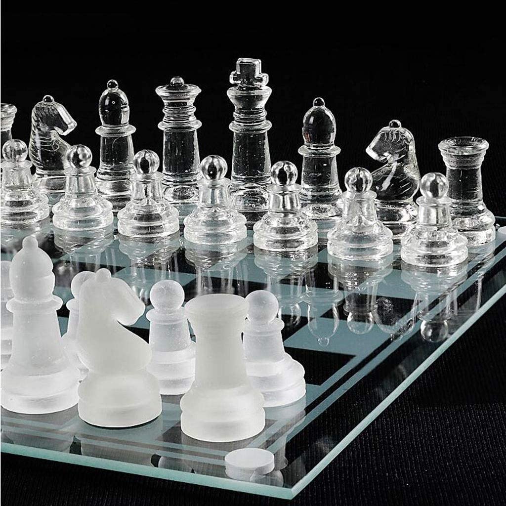 Glass Chess Set with Frosted And Clear Crystal Pieces