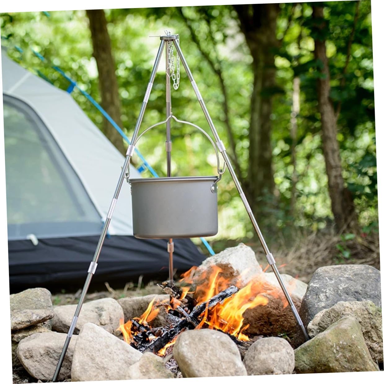 Portable Camping Pot with Folding Handle Hard Oxide Cookware for People Outdoor Picnic Cookware for Hiking and Backpacking