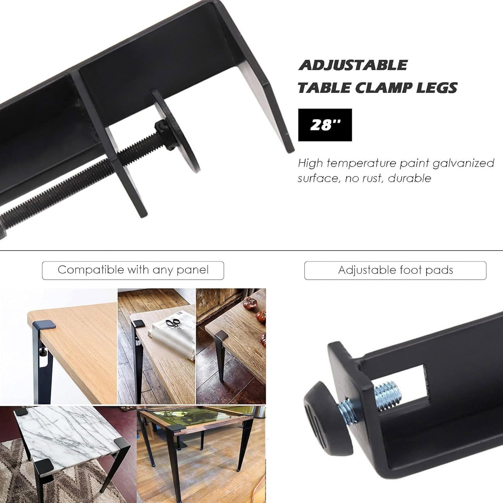 Regulowane metalowe nogi meblowe do projektów DIY i biurek domowych (czarne, 71 cm/28 cali)