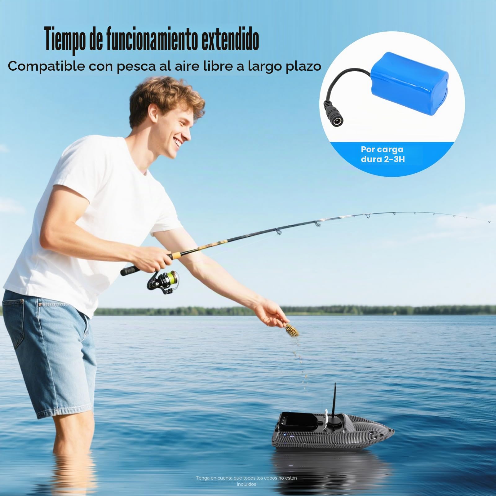 Barco de cebo de 500 m, 240 V, barco teledirigido, 49 × 27 × 16 cm, barco de pesca con mando a distancia, bote inflable con motor eléctrico, barco de cebo de pesca RC, negro