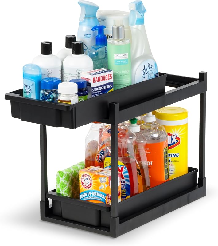 IRIS USA Organizador debajo del fregadero, 1 paquete, cajones de almacenamiento extraíbles | Montaje sin herramientas, gabinete de almacenamiento de 2 niveles, ahorro de espacio, especiero vertical