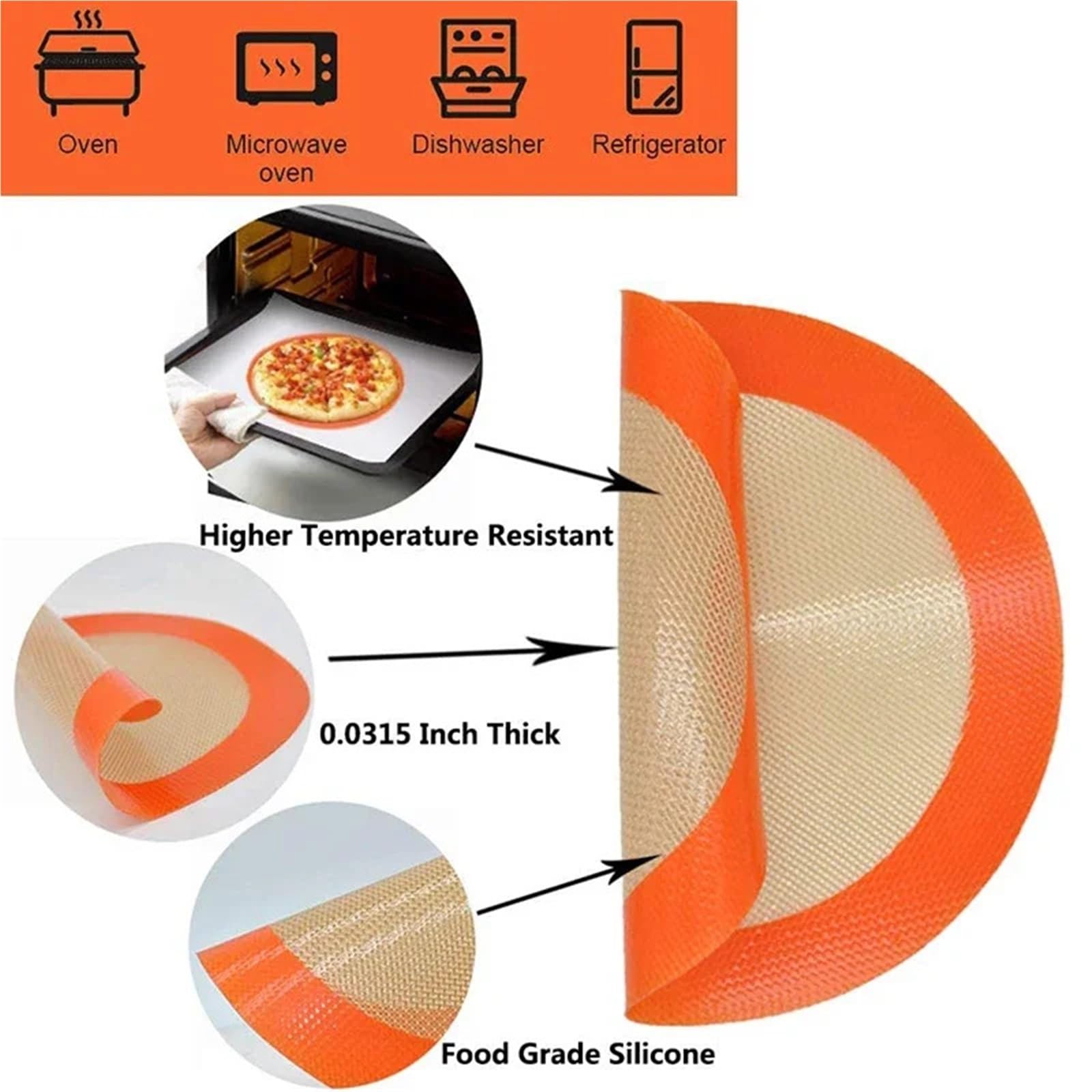 Ofenmatte 2 Stück runde Silikon-Backmatte, antihaftbeschichtete Wiederverwendbare Blecheinlagen for Luftfritteuse, Backofen, Backformen for Kuchen, Pizza, Gebäck, Kekse(20x20cm)