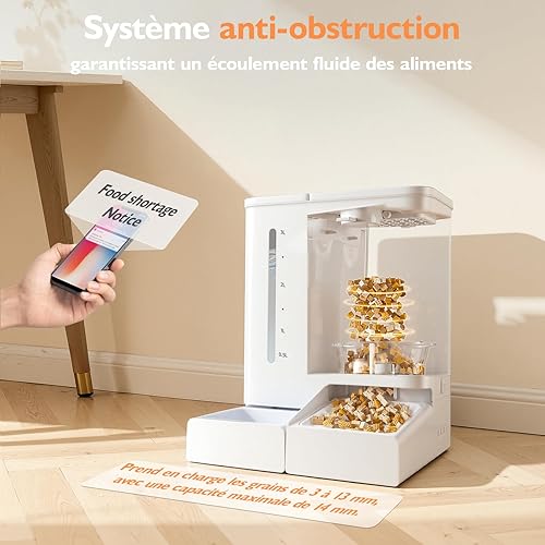 Distributeur Croquettes Chat Automatique avec Caméra, 2K HD Vision Nocturne, WiFi 2.4G/5G Contrôle App, Enregistrement Vocal Anti-Blocage, Double Alimentation, Réservoir Nourriture 5L et Eau 4L - 8