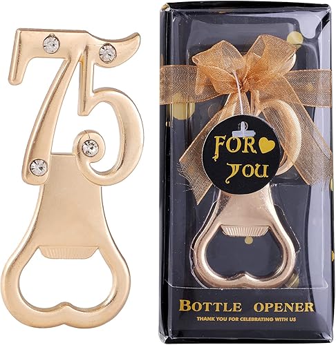 PARTYGOGO Paquete de 24 abridores de botellas creativos para recuerdos de fiesta de 75 cumpleaños o recuerdo de fiesta de 75 aniversario, temática