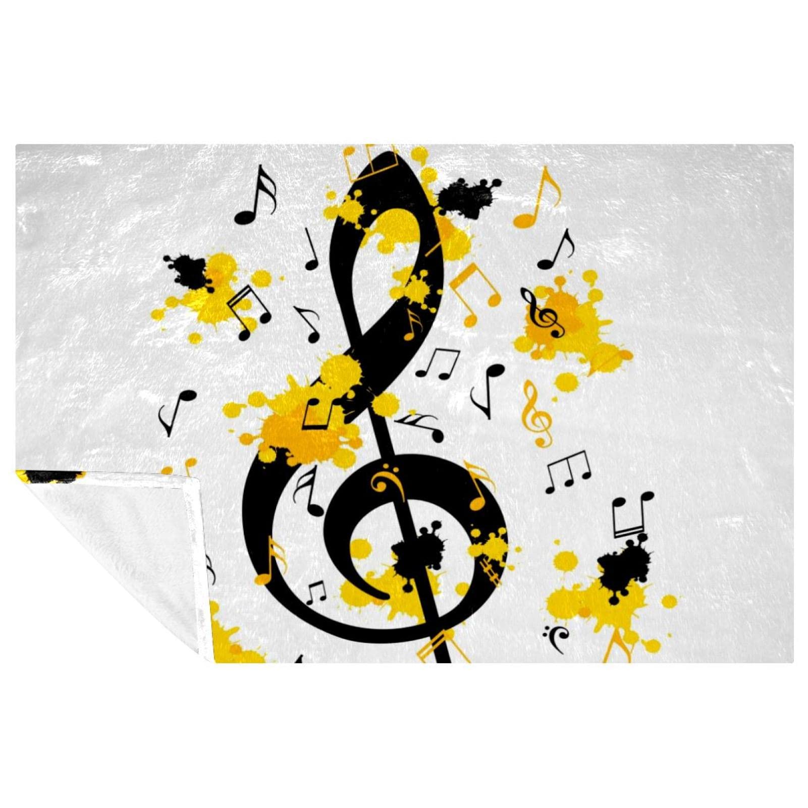 Couverture chaude jeté de canapé jaune motif musique 150x100 pour camping