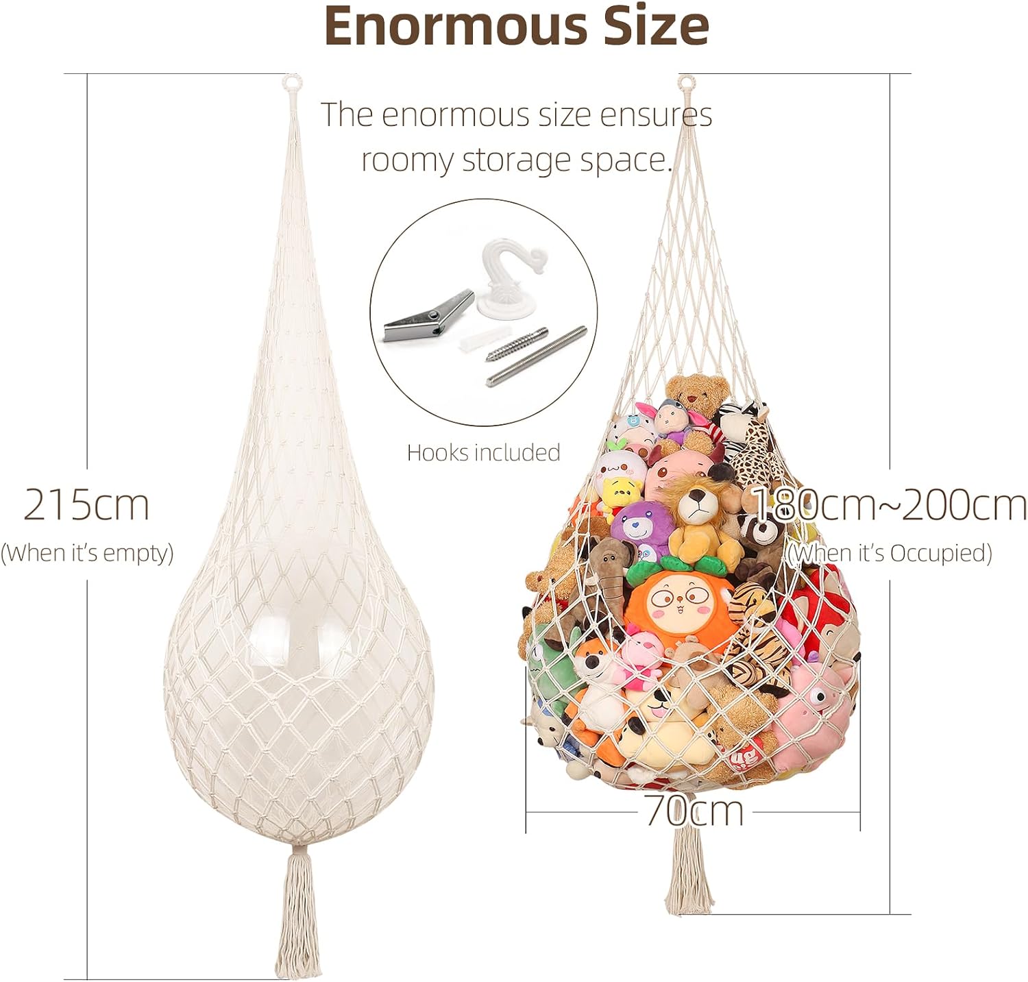 Stuffed Animal Storage Hammock for Ceiling, Stuffed Animal Holder Net for Plush Toys, Stuffies, Plushies Organizer Boho Decor for Kids Bedroom, Playroom, Preschool