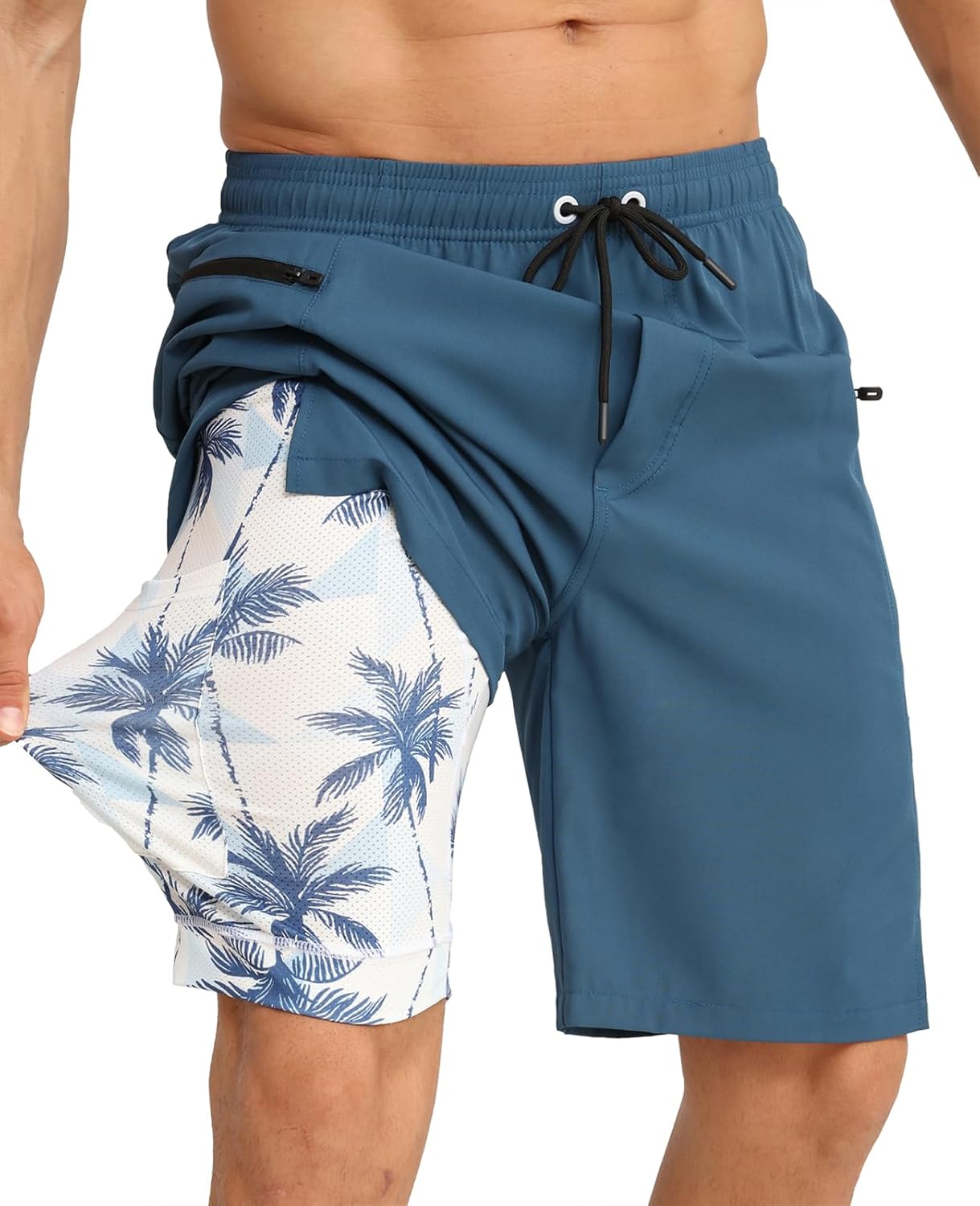 APTRO 2 in 1 Men's Swim Trunks 9" with Zipper Pockets Bathing Suit Built-in Board Shorts Swimwear Long Shorts