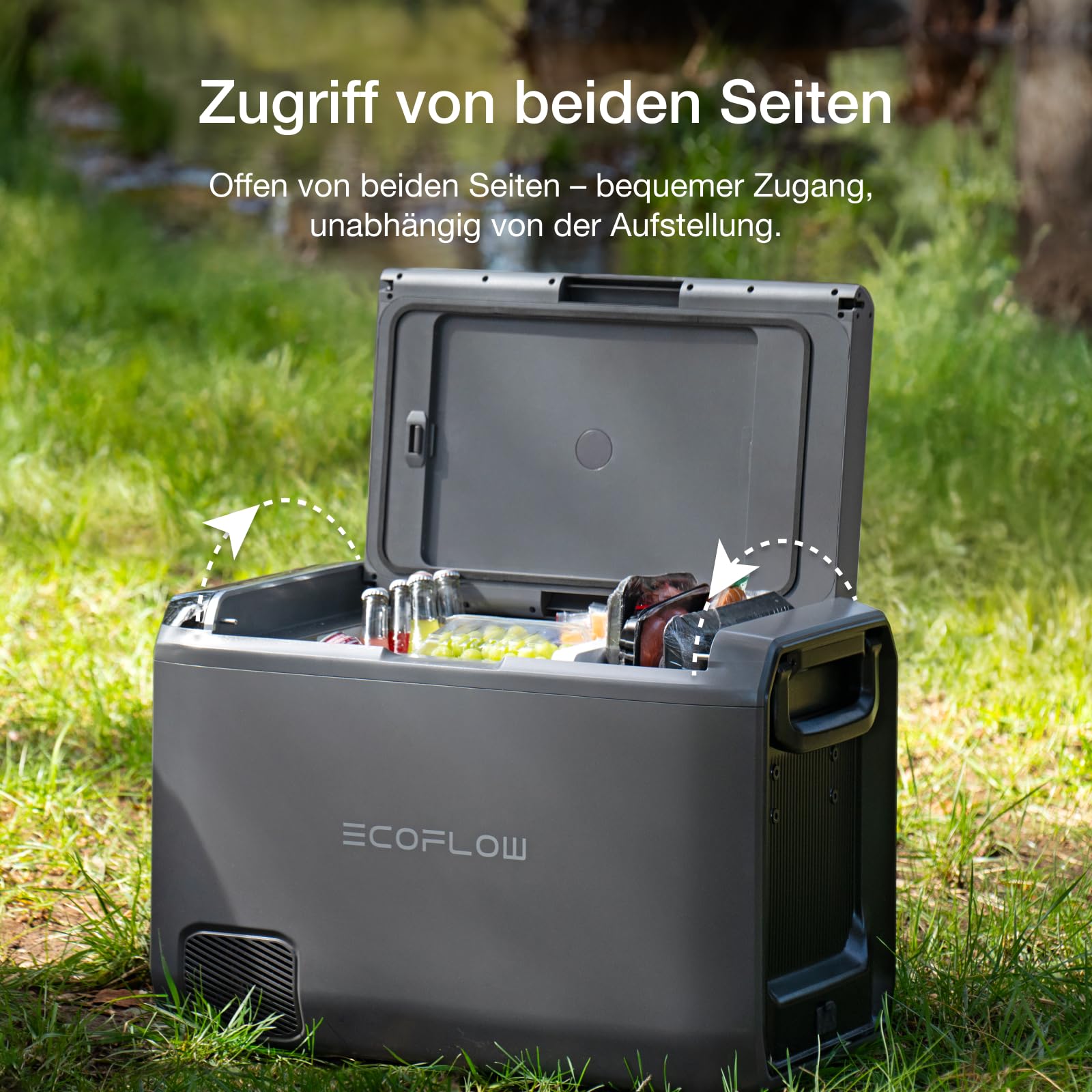 ECOFLOW GLACIER Classic Tragbare Kühlbox 45L mit 298 Wh Zusatzakku, Zweizonen-Autokühlbox, 39 Stunden netzunabhängige Kühlung, Stromversorgung über Netz/Solar/Auto