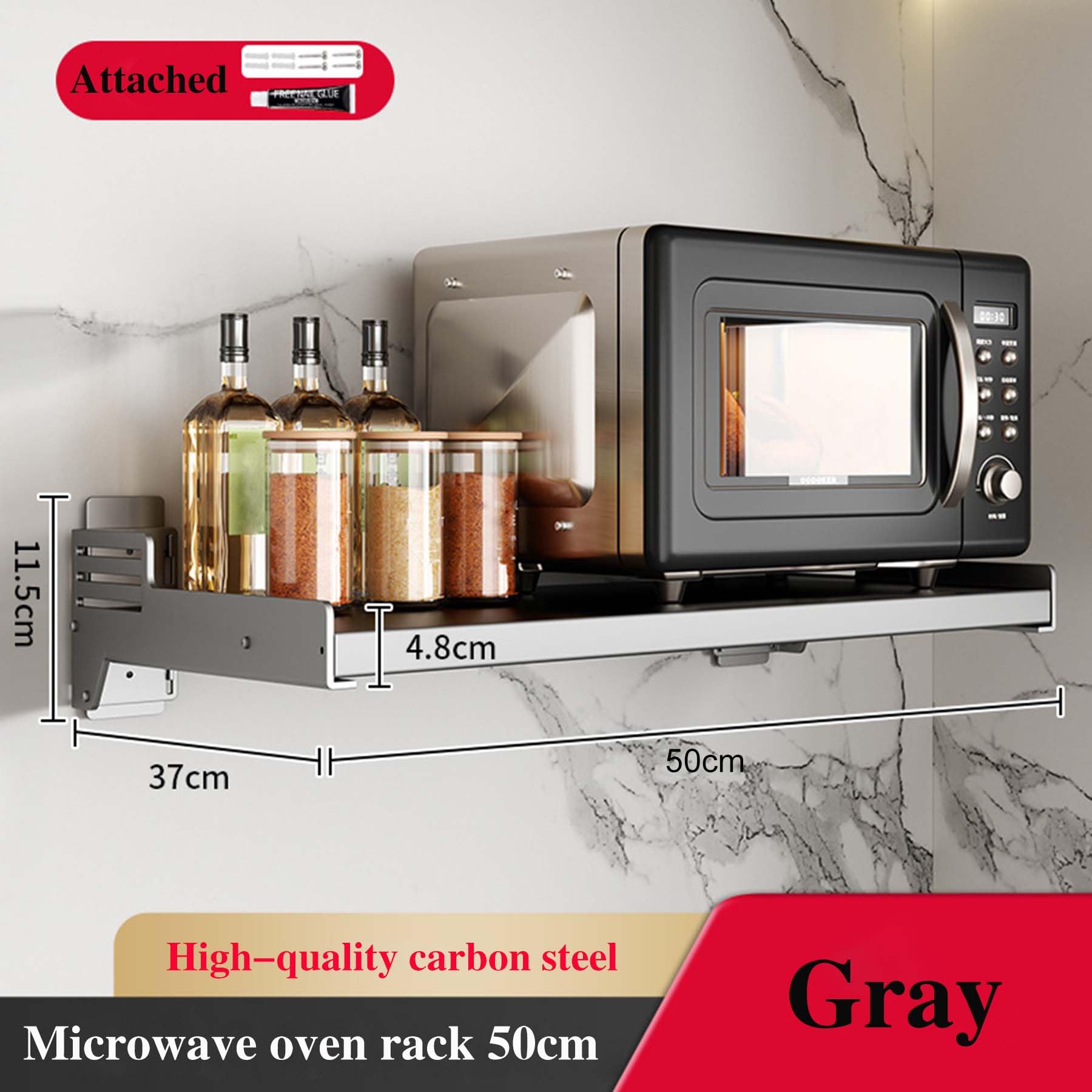 Gris Estante Soporte Soporte Microondas Pared Cocina Multiusos Gris con 6 Ganchos para Colgar (Pequeño)