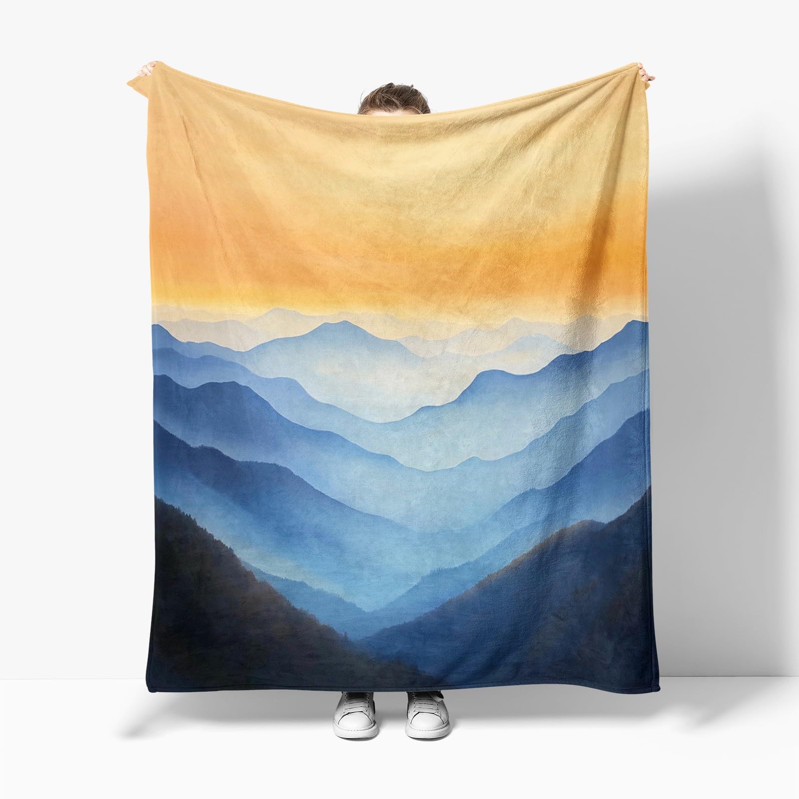 Générique Couverture Polaire 180x220 cm Peinture À l'huile Lever De Soleil Montagnes Couverture Plaid pour Lits, Canapés, Chaises et Divans, Couverture Sherpa Chaude Douce, pour Toutes Les Saisons