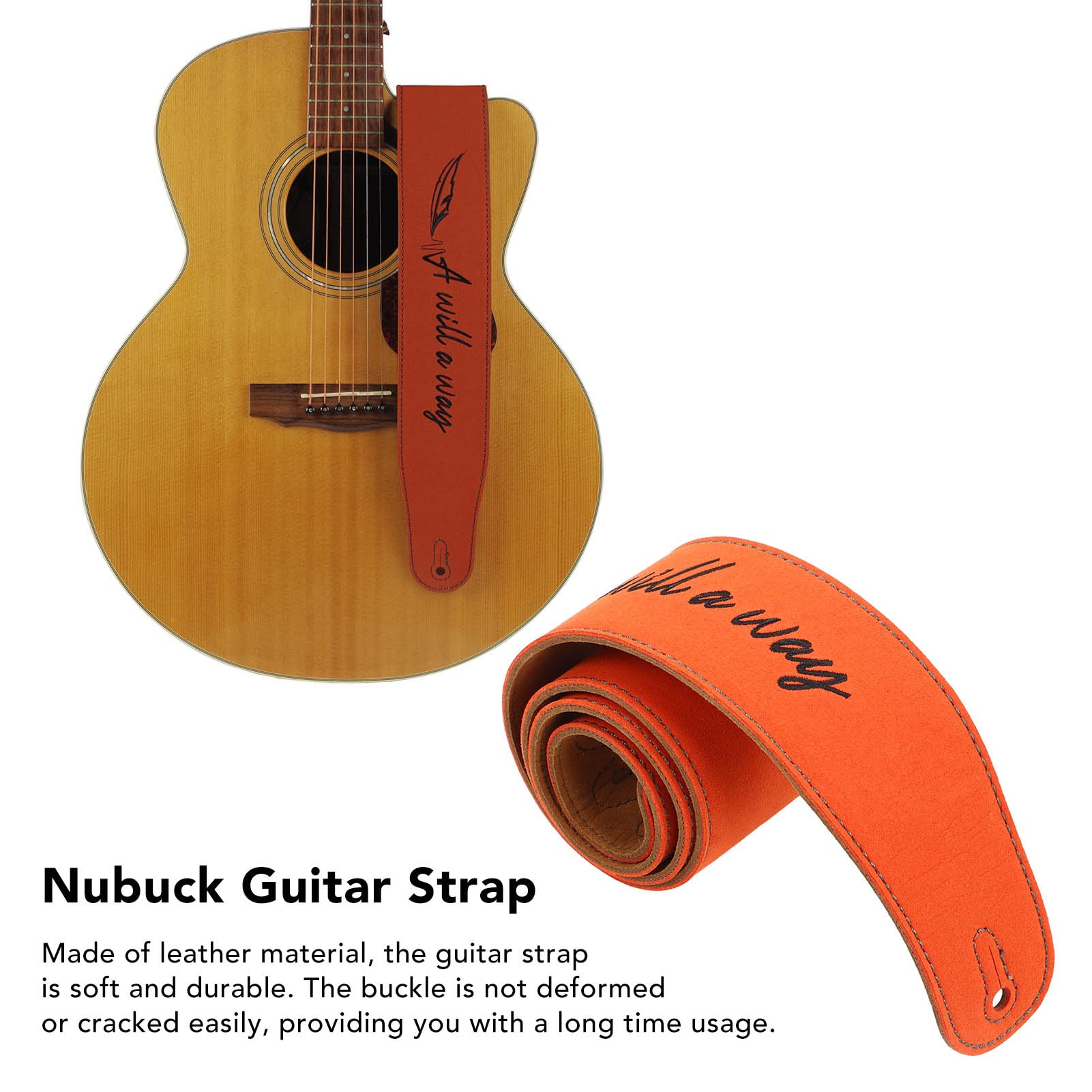 Correa de guitarra Correa de hombro ajustable de cuero nobuk para bajo Guitarra acústica eléctrica con bordado Material suave y duradero para músicos 1 paquete