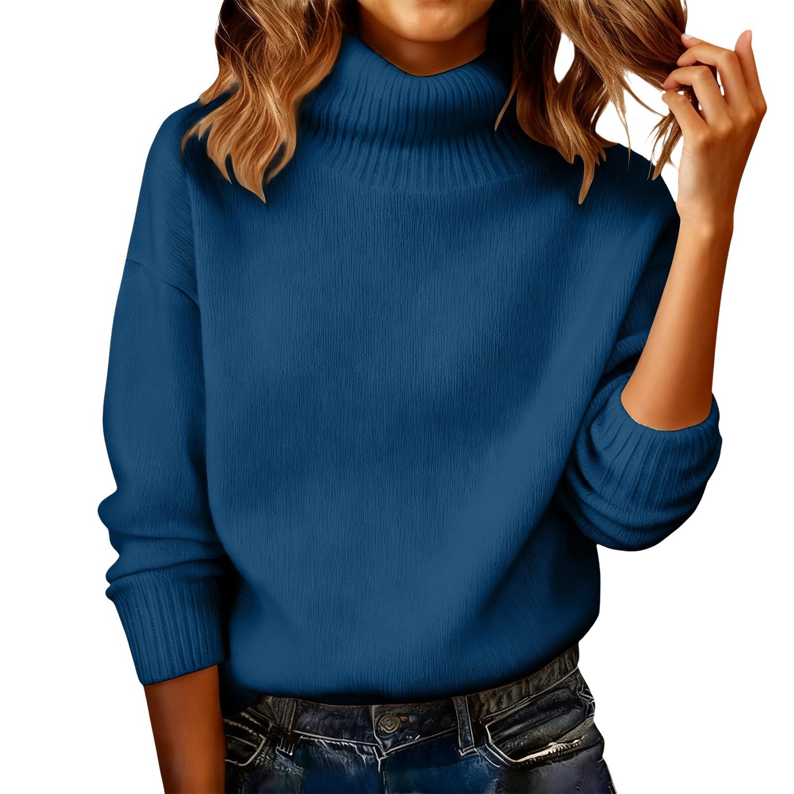 Womens Turtleneck Knit Sweater Fall Winter 2025 Trendy Long Sleeve Sweaters Warm Cozy Knitwear Basic Pullover Tops