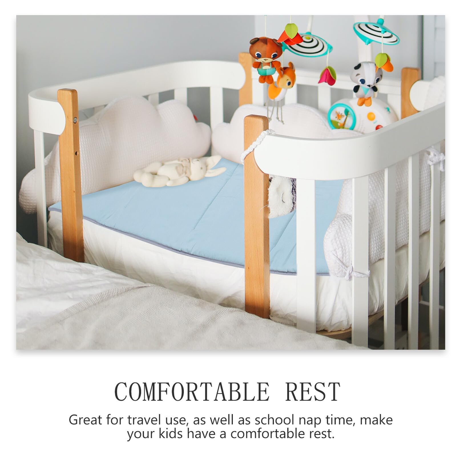 Colchoneta Portátil Plegable Azul de Gamuza para Siesta Infantil | Pp Cotton y Gel Cloth, para Sleepovers y School Nap Time, Decoracion Colegio