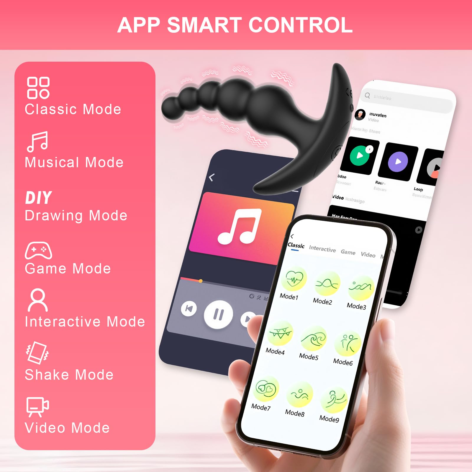 Vibrador Anal de 5 Perlas con APP y Mando a Distancia Plug Anal para Hombre, Estimulación de Próstata Juguete Anal para Parejas 9 Modos de Vibración Recargable Impermeable