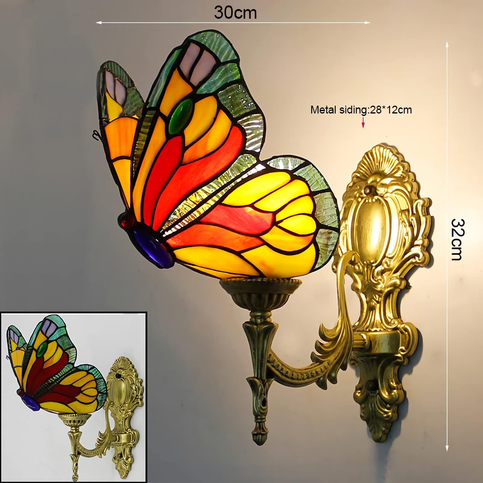 Applique Murale Papillon, Applique LED En Vitrail De Style Tiffany, 1 Lumière, Lampe De Chevet De Chambre Pour Salon Chambre D'enfant Couloir Salle De Bain, Multicolore,J