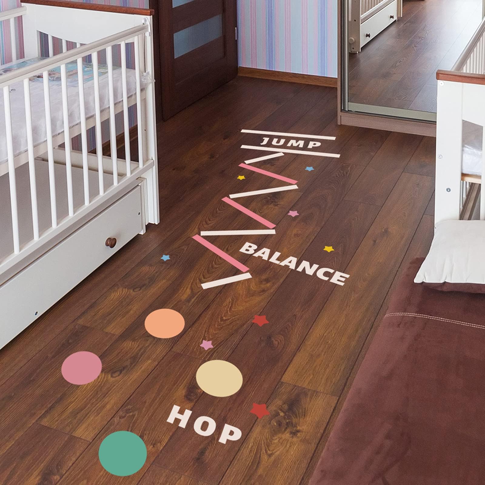 SuperDuo Number Hopscotch Footprint Ground Wall Decor Puzzle Games Lattice Floor Sticker Decals Creative Kids Jumping Grid Game Art Mural for Living Room School Playroom