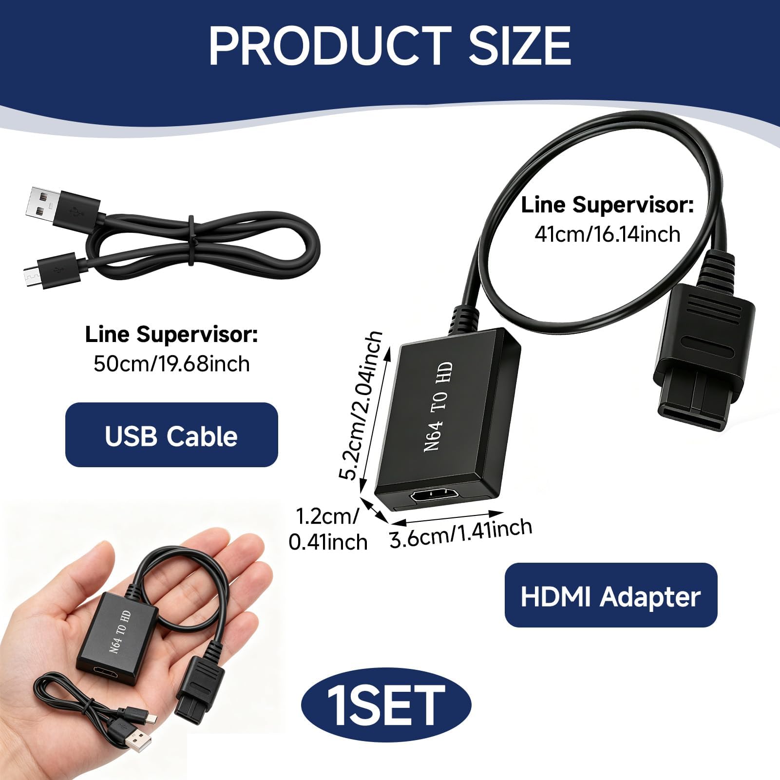 Convertidor N64 a HDMI para Nintendo 64/SNES/N64, Cable Adaptador para SNES a HDMI, Video HD 480p/720p con Audio Estéreo, Relación de Aspecto 16:9/4:3, para GameCube/SFC/NGC/Consola/Monitor/Proyector