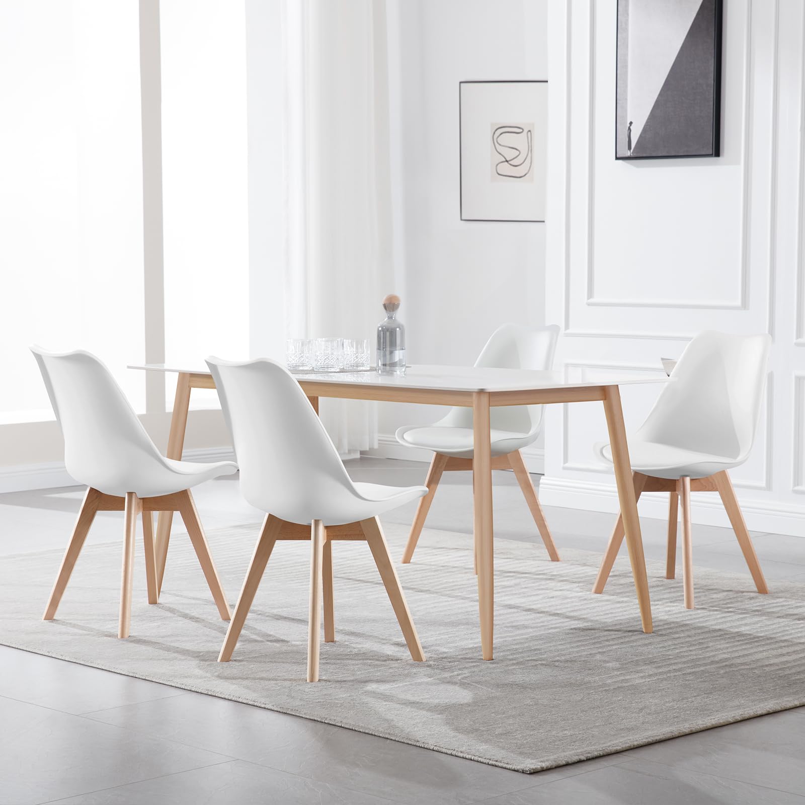 WOLTU Lot de 2 Chaises de Salle à Manger avec Siège Rembourré, Chaise de Salon Scandinave sur Pieds en Bois Massif, Blanc, BH29ws-2