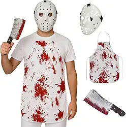 Fantasia Cosplay Jason Halloween Máscara Avental Sangue Faca