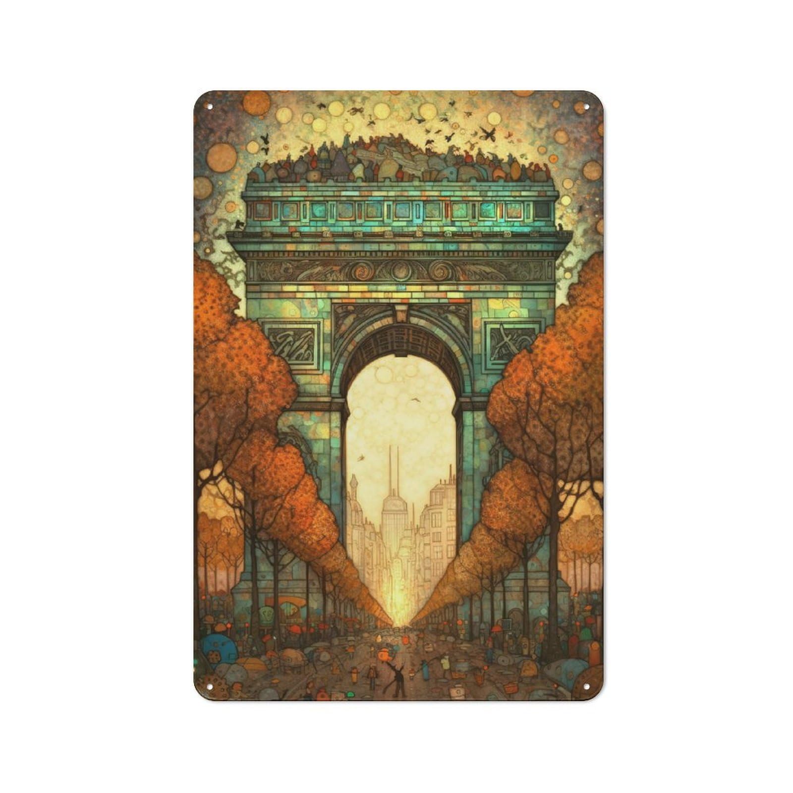 Junmoney Arc De Triomphe Abstract 2 Metal Sign 30X20cm With For Workshop Wall, Vintage Decor, A Decorative Christmas Gift For Metal Sign Collectors