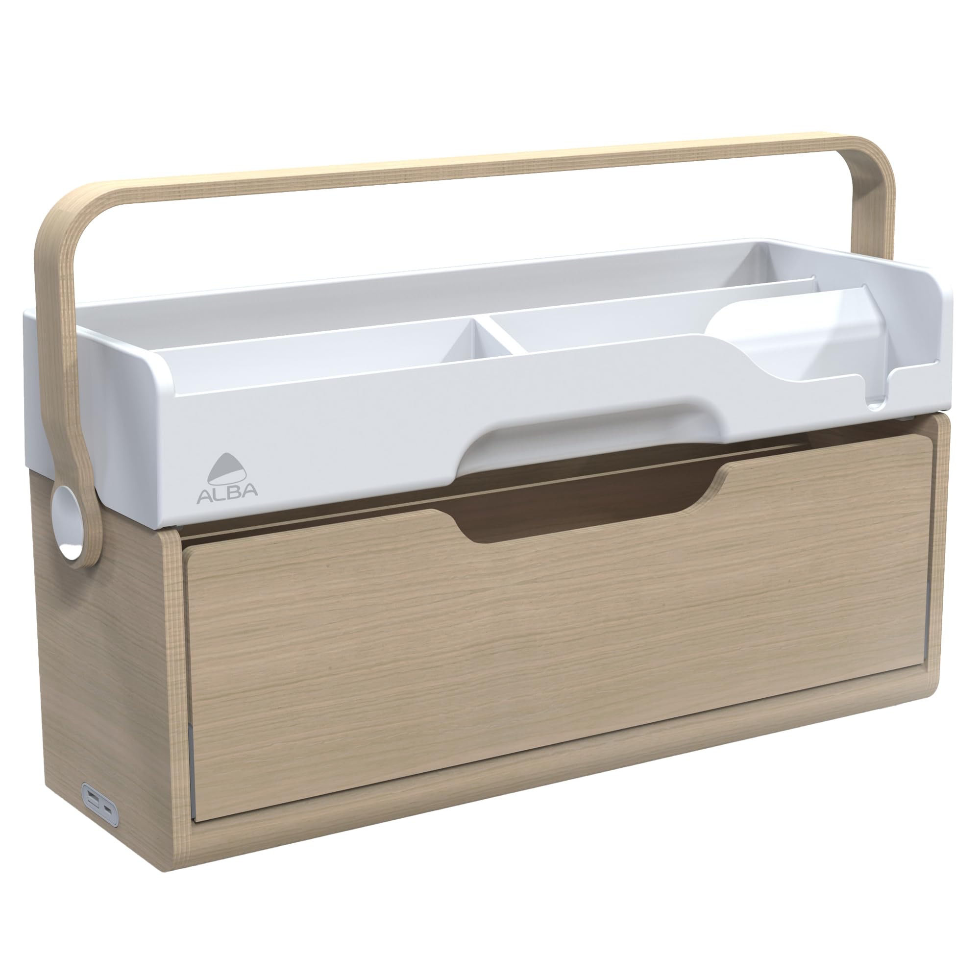 ALBA Station travail ERGOBOX 2 modules + 6 rangements 2 ports USB. Dim(lxhxp) : 41x25,7x15 cm Bois/Blanc