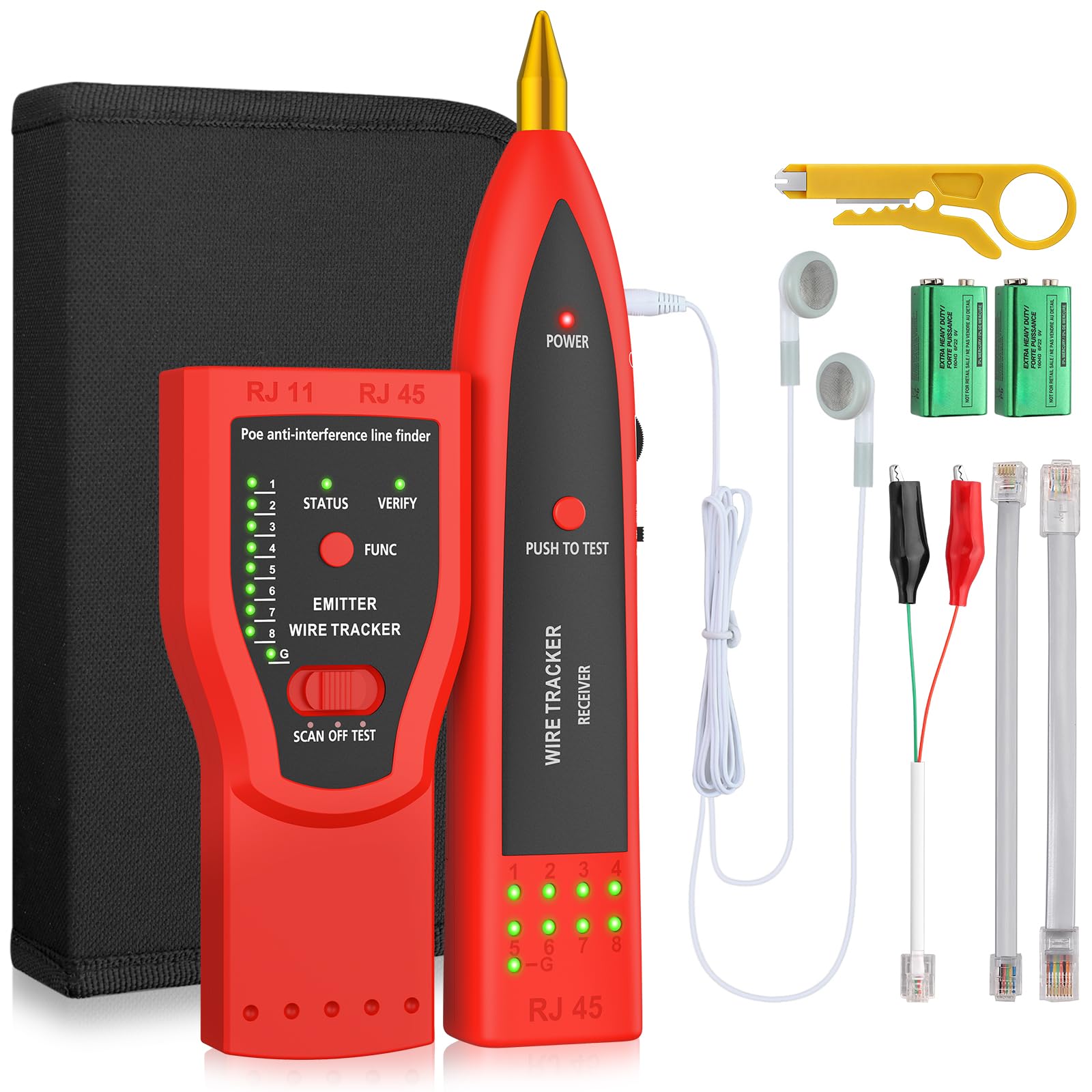 Proster Network Cable Tester with POE - Wire Tracker RJ45 RJ11 Ethernet Cable Tracer Kit with 3 Scan Modes Digital Analogue POE, Wire Finder Tool with Earphones Storage Bag for Cat5 Cat6 Testing