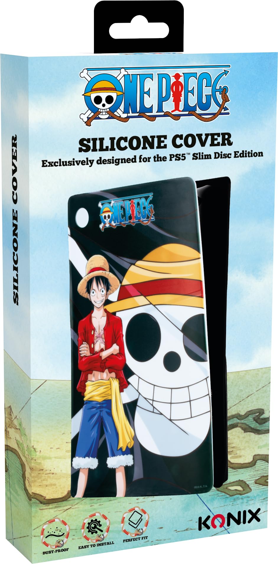 Konix One Piece - Funda Protectora para Consola PS5 Slim, Silicona, antigolpes, Resistente a los arañazos, diseño de Luffy, Color Negro
