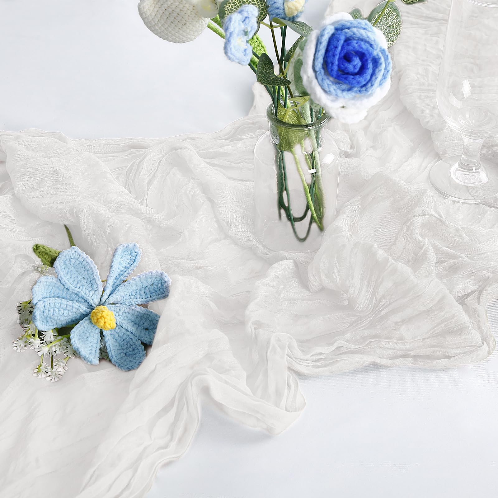 Lot de 10 chemins de table en étamine de style bohème rustique transparent pour mariage, fête prénuptiale, décoration de fête d'anniversaire, 3 m x 305 cm, blanc