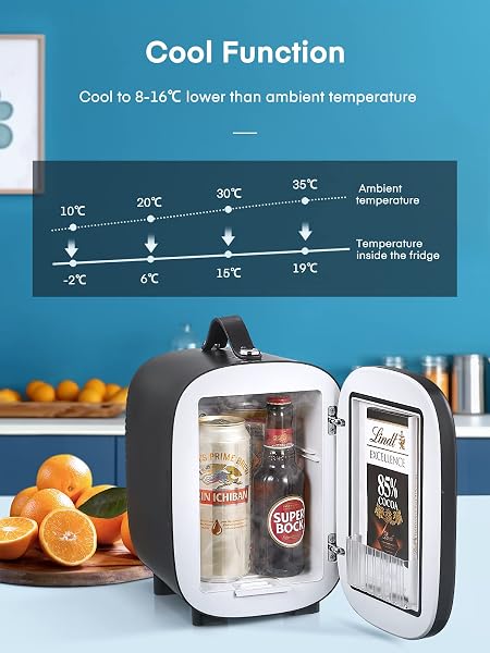 FOHERE Mini Fridge Portable, 5 Liter/6 Cans Small Fridge Cooler & Warmer, Quiet, DC/AC Power, Cmpact Mini Fridge for Bedrooms, Office, Skincare, Car, Travel, Black - 2