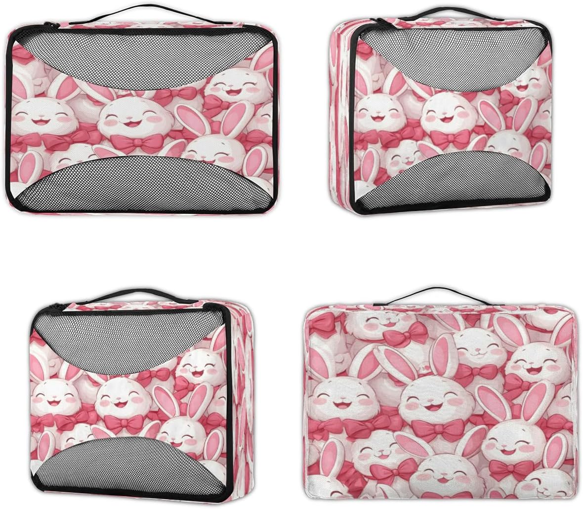 Rabbits Pattern Theme 4 Set Packing Cubes Packing Cubes for Women Lightweight Travel Essential Bag Clothes Carry on Suitcase Bags for Accessories Essentials