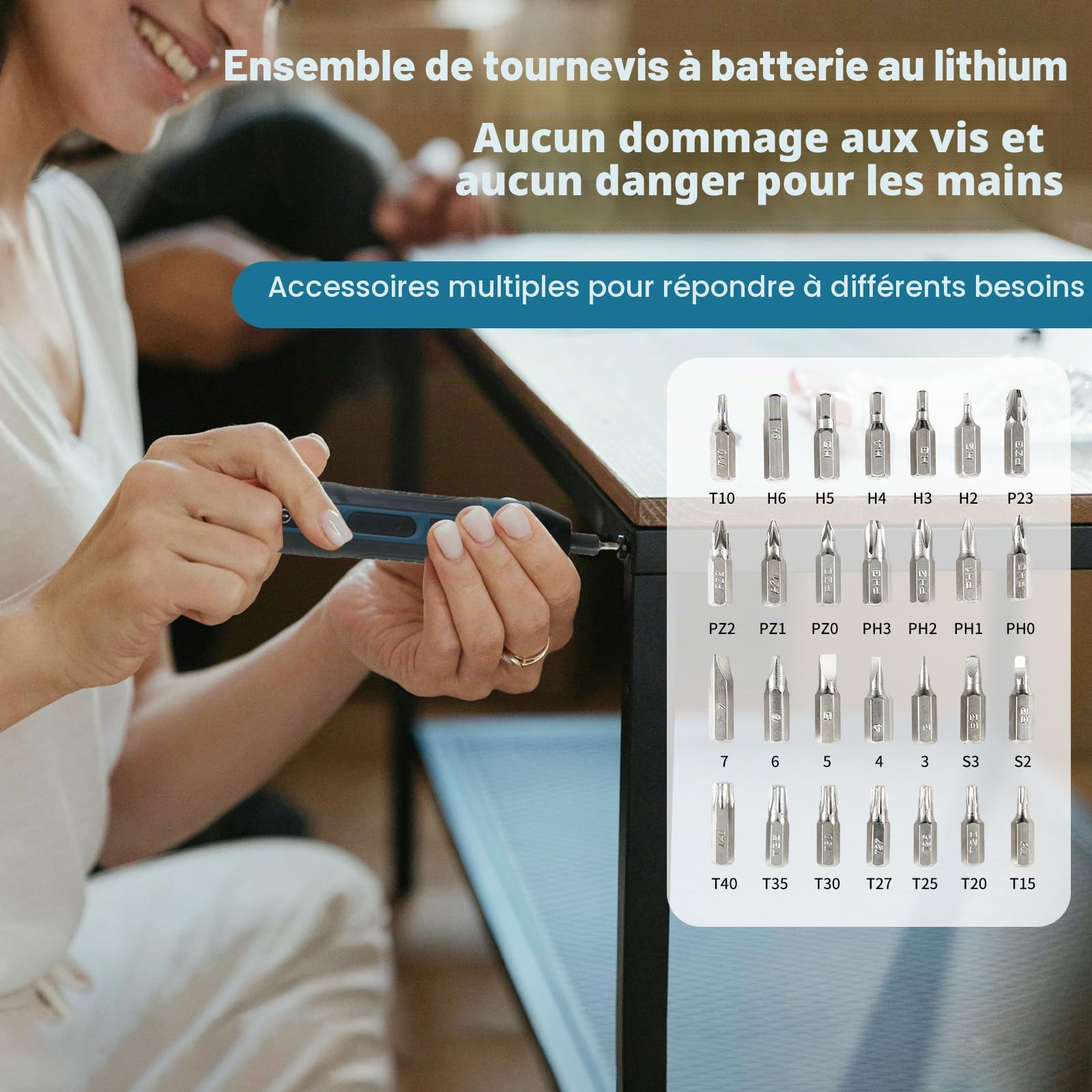 Tournevis électrique sans fil 105 en 1, mini tournevis électrique rechargeable 3,6 V avec couple de 4 engrenages et lumière LED, couple maximum de 5 N.m, idéal pour un usage quotidien et industriel