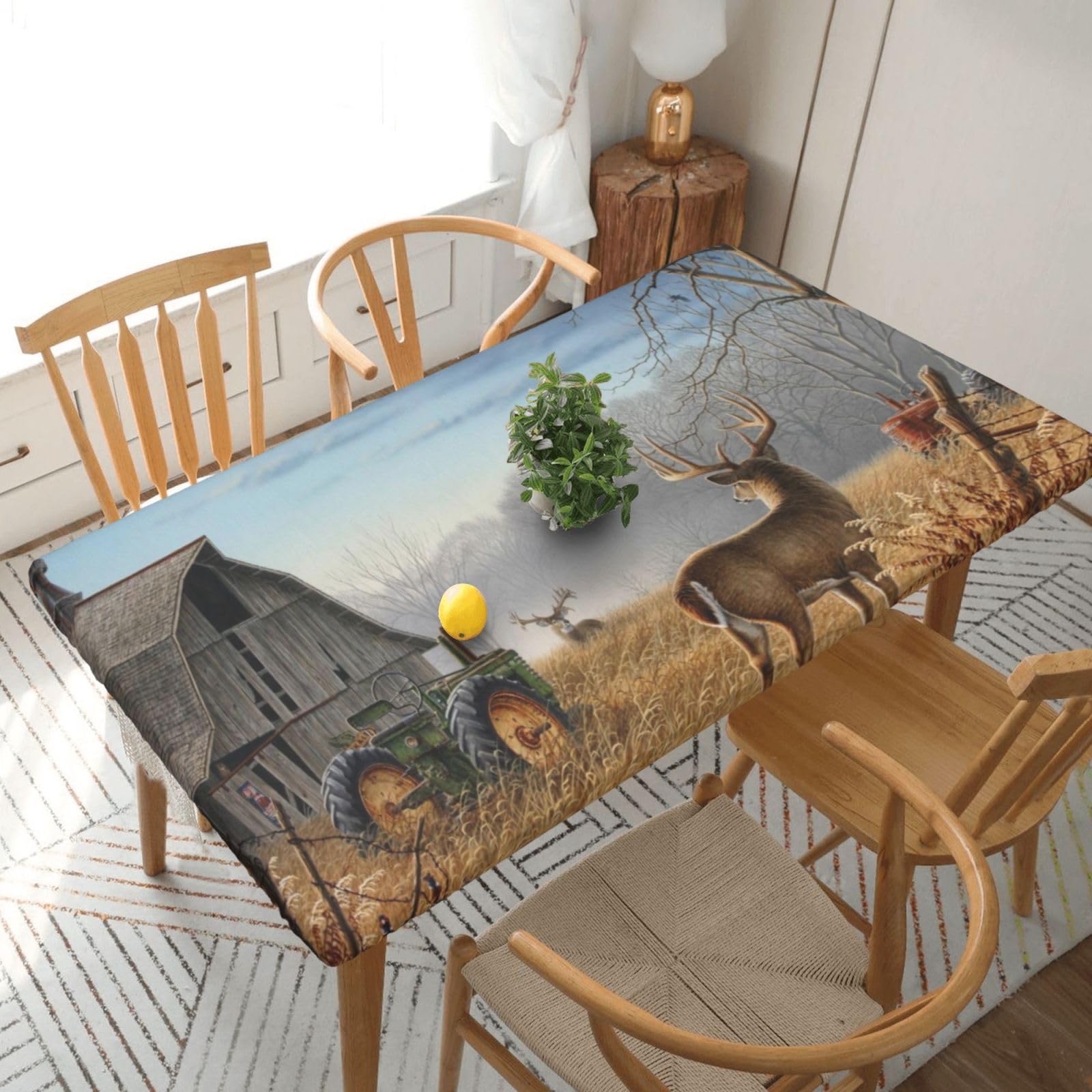 BNVSADC Deer Hunting Printed 5FT Tablecloth Polyester Kitchen Water Resistant Table Cloth Dining Table Decoration Table Covers, 152x76 CM