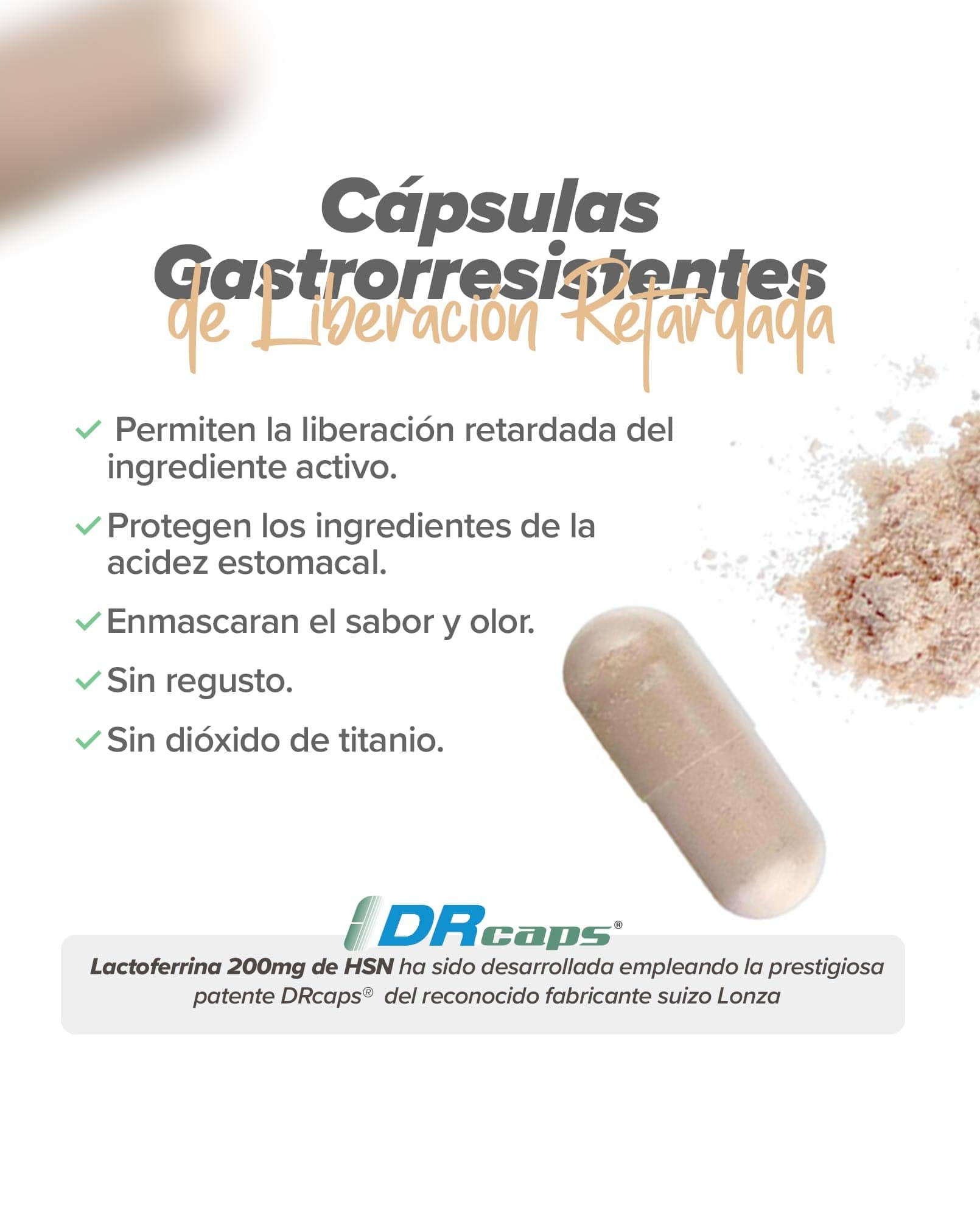 HSN Lactoferrina 200mg | 120 Cápsulas DRcaps® Gastrorresistentes de Liberación Retardada | Apoyo al sistema inmunitario (La vitamina D contribuye al funcionamiento normal del sistema inmunitario)