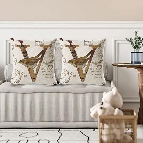 Miniatura 6 de Fundas de almohada otoñales con diseño de pájaros de amor, Halloween, sofá, dormitorio, exterior, letras del alfabeto, 18 x 18 pulgadas, funda