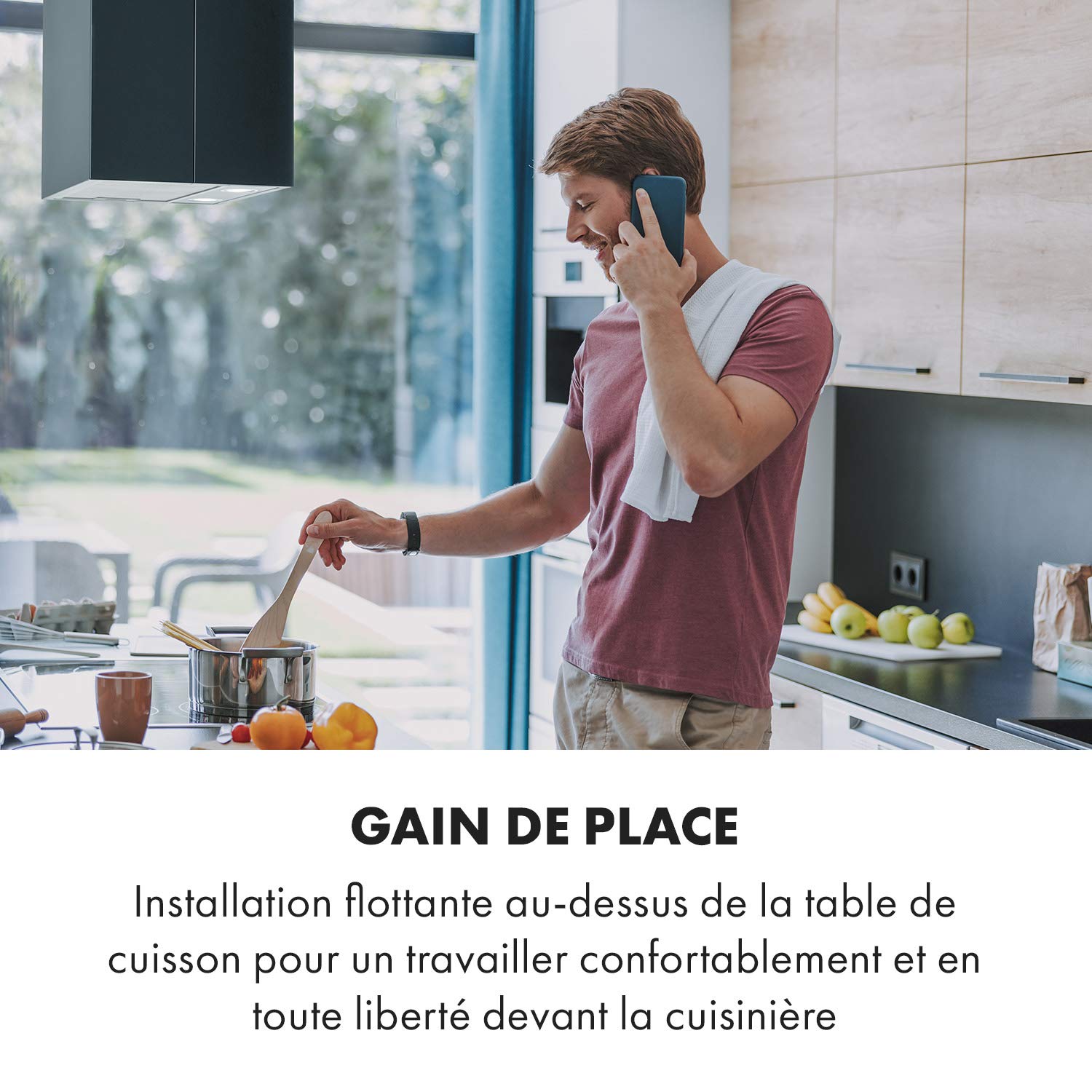 Klarstein Hotte Aspirante Ilot Central de Cuisine Silencieuse et Design, Débit d'air 624m³/h, Minuteur, 3 Modes, Hotte Aspirante, Filtres à Charbon Actif, Ilot Central, Noir