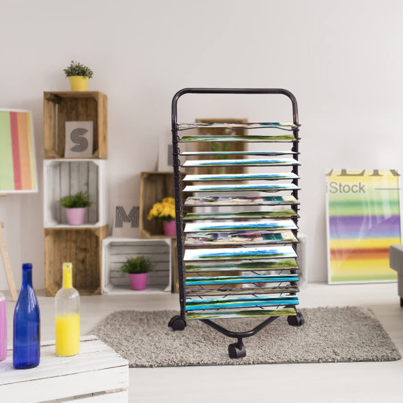 Amazon.co.jp: 教室の絵画工芸品乾燥用モバイルアートラック、積み重ね