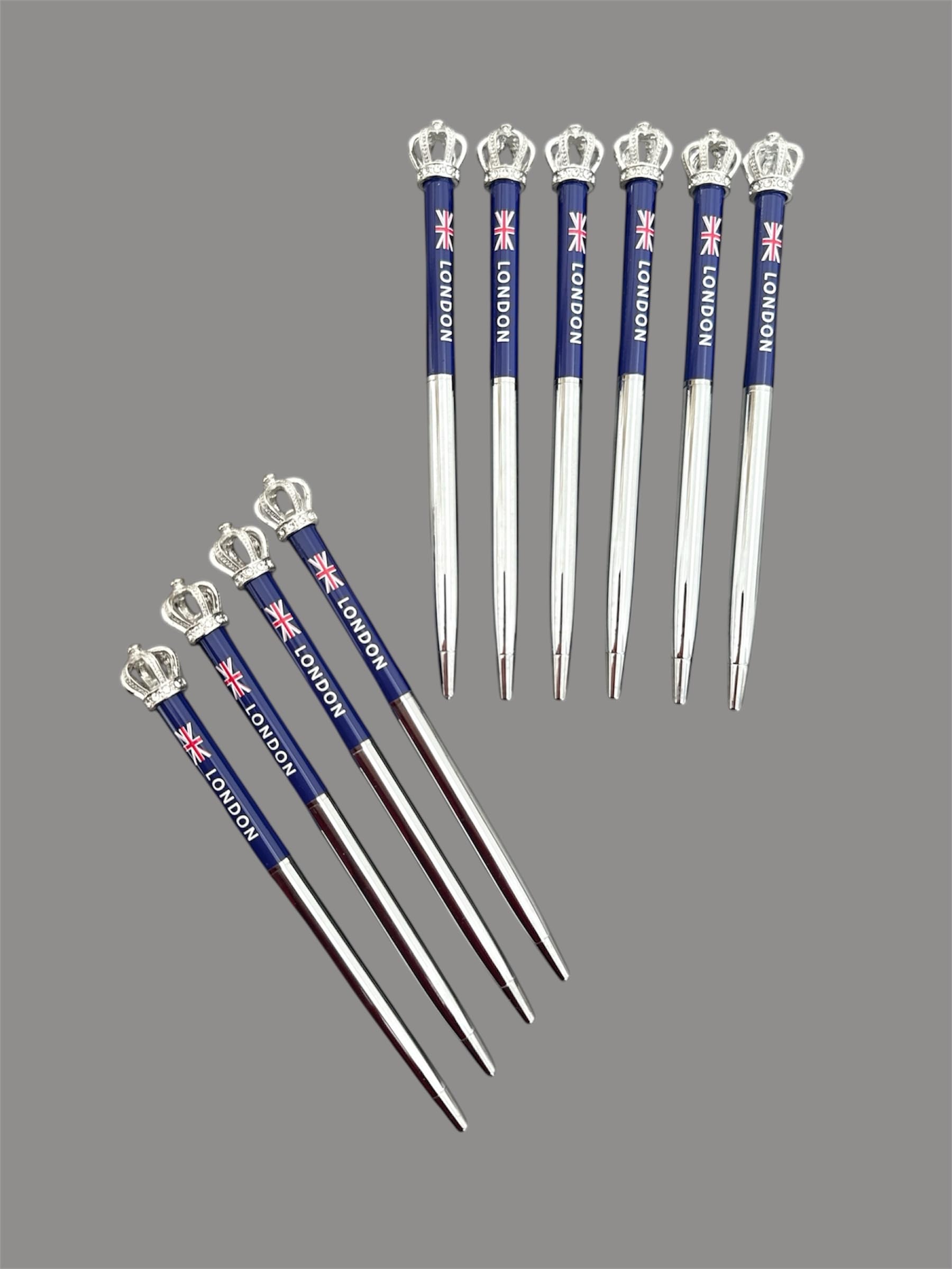 Crown Dimond pen, London Souvenir Crown Dimond pen British Souvenir Crown Pens Best For Travellers And England Lovers Black Ink For Creative Hand Writting Set Of 8 And 10 (10, silver small crown)