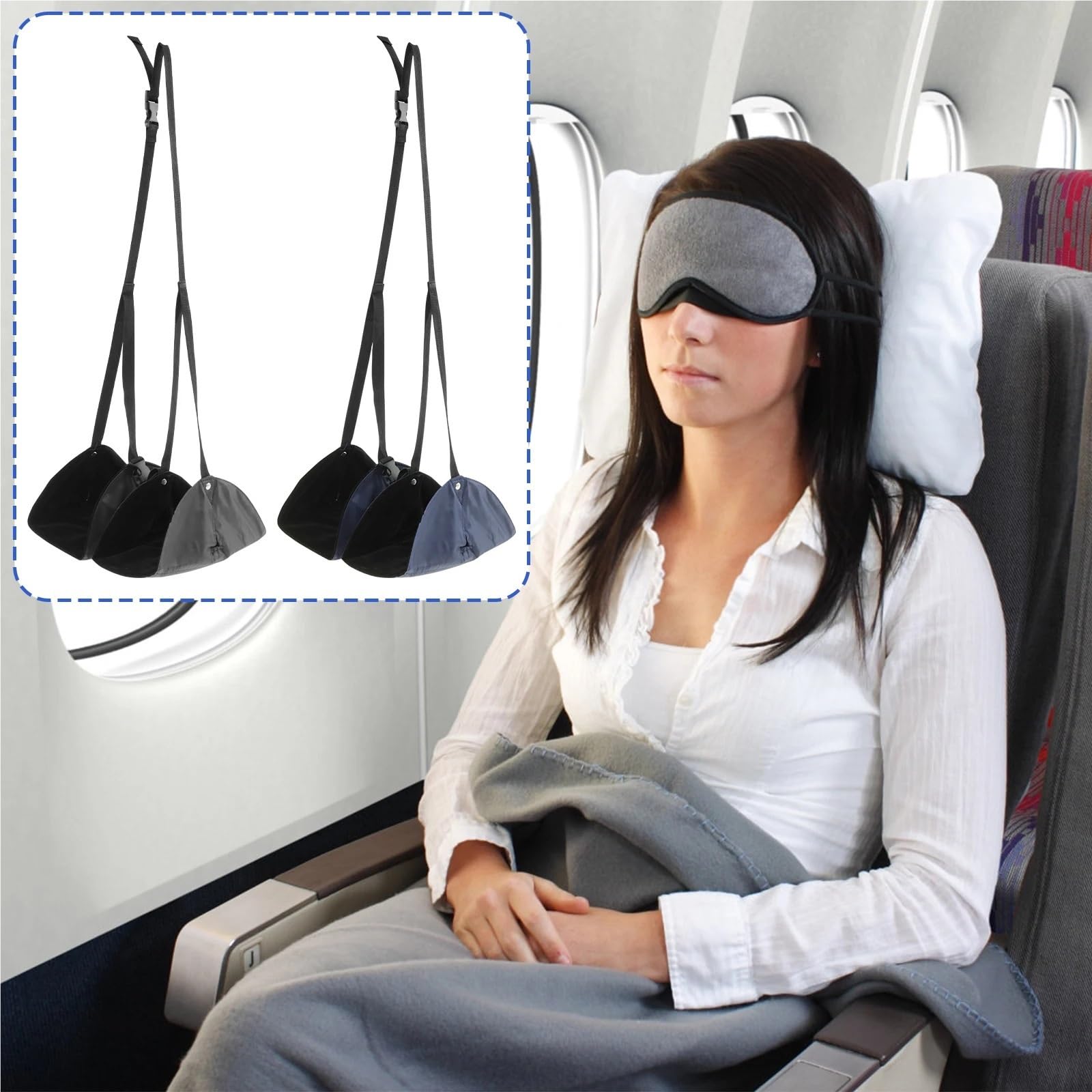 Poggiapiedi Per Aereo Amaca poggiapiedi regolabile da 2 pezzi Borsa viaggio sospesa portatile for poggiagambe for voli lunghi in autobus(Blue 2pcs)