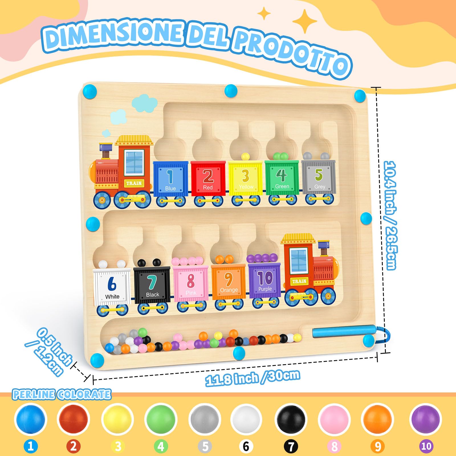 Giochi Montessori 3 anni Labirinto Magnetico Giocattoli Legno Montessori per Bambini Giocattoli per l'apprendimento per Numeri e Colori Gioco di Selezione Regalo Bambini Bambina Bambino 3 4 anni