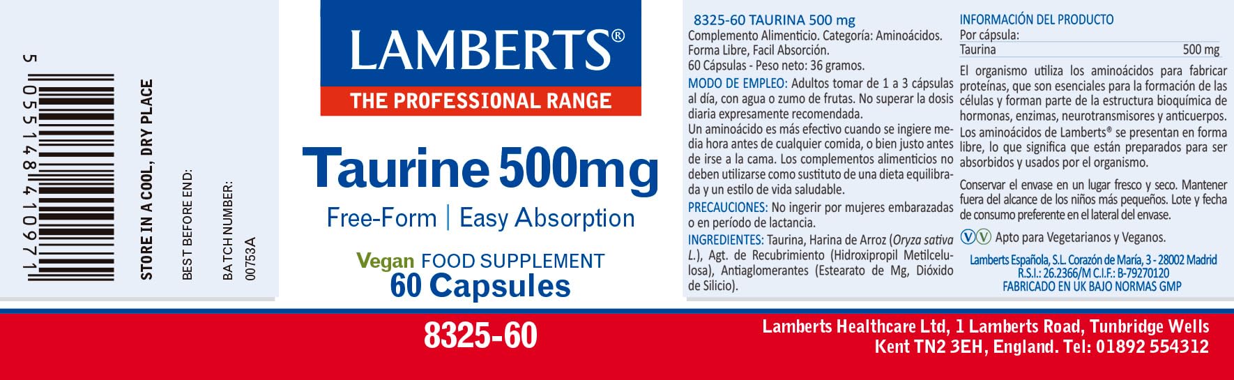 TAURINA 60 CAPS. 500 MG